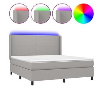 Cama box spring colchón y luces led tela gris claro 160x200 cm diseño plano