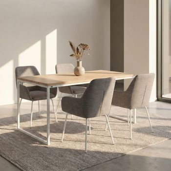 Mesa de comedor para 6 personas en efecto roble blanco 160