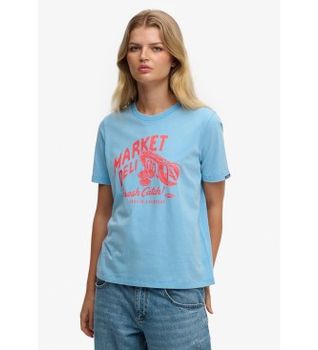 Superdry para mujer. W1011746A Camiseta Roadside Trade Relaxed azul (M), Casual, Algodón, Manga corta