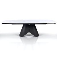 mesa extensible ceramica marmol blanco metal gris 76x180-260 cm