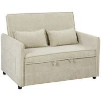 homcom sofa convertible 2 plazas sofa cama 3 en 1 de chenilla 125 cm con respaldo ajustable asiento amplio 2 cojines crema   aosom espana