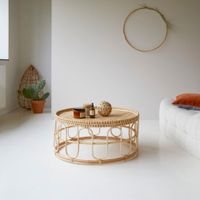 mesa baja de centro en ratan mimbre natural 80 cm samson