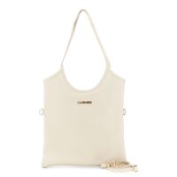 bolso shopper plano de piel martillada con bandolera extraible cream