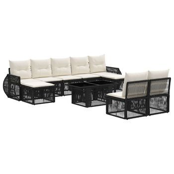 Conjunto De Sofás De Jardín 10 Uds. Negro Y Blanco Crema Vidaxl