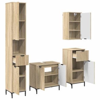 Juego De Muebles De Baño Roble Sonoma Madera Compuesta, Metal Vidaxl