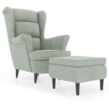 Sillón De Salón | Silla | Sillón Orejero Y Taburete De Terciopelo Gris Claro