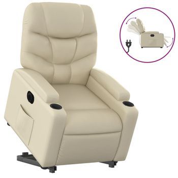 Sillón Reclinable Elevable Eléctrico De Cuero Sintético Crema Vidaxl