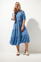yours vestido camisero de viscosa azul mujer curvy y tallas grandes yours
