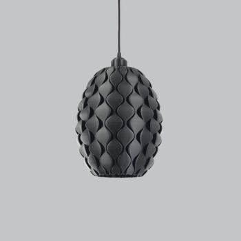 Lámpara De Techo Modelo Pan Gu Nnn Negro Cable De Seda Trenzado Negro Embellecedor Florón De Techo Negro Luz Led E27