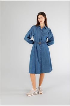 vestido camisero con cinturón con logo medium blue