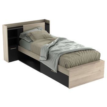 Cama Juvenil Life Con Cabecero Color Roble Kronberg Y Negro 90x190-200 Cm