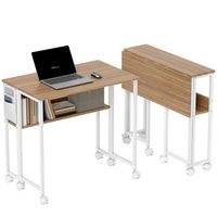 escritorio plegable con ruedas de madera y metal 80 x 50 x 75 cm  blanco y natural