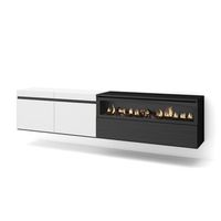 mueble tv television muebles de salon almacenaje 200x45x35cm para tv hasta 80 chimenea electrica colgado suspendido estilo moderno blanco y negro