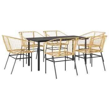 Juego De Comedor De Jardín 7 Piezas | Mueble De Jardín Ratán Pe Marrón