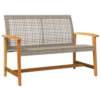 Banco De Jardín | Banco De Exterior | Silla De Jardín Madera De Acacia Y Ratán Pe Gris 112 Cm