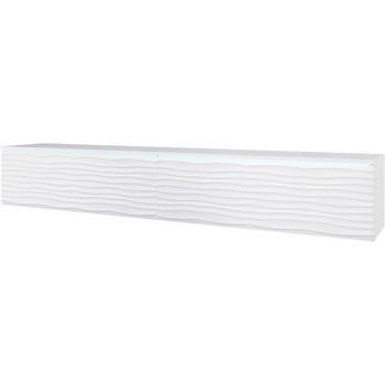 Mueble De Tv Lowboard D 180 Cm, Mueble De Televisión, Mueble De Salón, Con Iluminación Led, Color Blanco Ondulado
