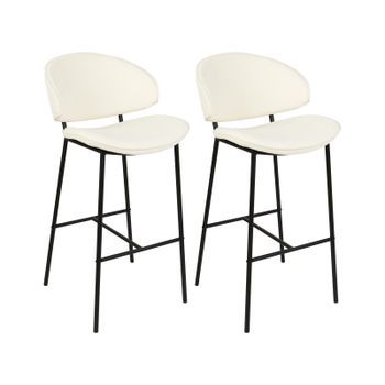 Conjunto De 2 Sillas De Bar Modernas Asiento Tapizado En Tela Respaldo Curvo Sin Reposabrazos Patas Negras Beige Claro Kiana