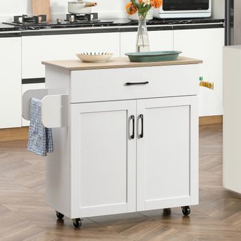 Carro De Cocina De Melamina De Madera Homcom 105x36x85 Cm-blanco