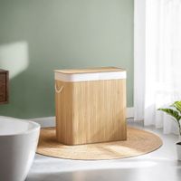 cesto ropa sucia 100 l con tapa de bambu natural