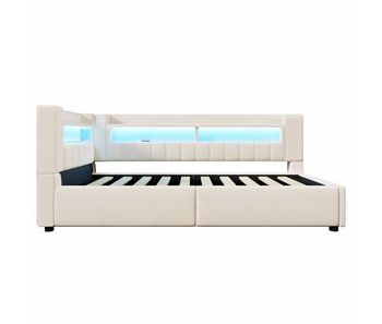 Cama individual 90x200 cm - almacenamiento hidráulico, usb tipo-c, led, sofá cama, estilo minimalista - beige