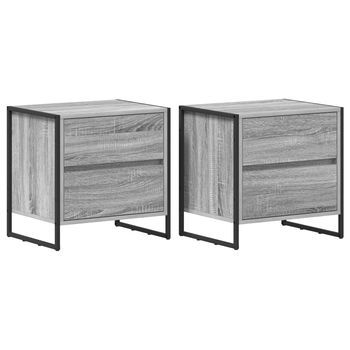 Pack 2 Uds Mesita De Noche | Armario De Noche | Mesa De Noche Con Cajón Gris Sonoma 50 X 39.5 X 50 Cm