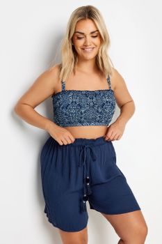 Yours Curve Navy Blue Textured Tassel Detail Beach Short, Mujer Curvy Y Tallas Grandes, Yours