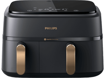 Freidora de aire - Philips Airfryer NA352/00, Doble cesta, 6 L y 3 L, 2.750 W, Tecnología Exclusiva RApidAir, Negro dorado