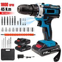 taladro atornillador inalambrico de 21v 2 baterias de 1300mah y 24 accesorios juego de destornillador electrico de 0-1350 rpm con luz led