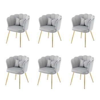 Set De 6 Sillas - Mueble Para Salón Y Comedor - Terciopelo - Gris (63x58x77cm)