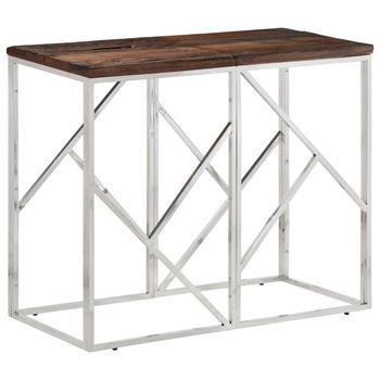 Mesa Consola Acero Inoxidable Madera Maciza Traviesa Plateado Vidaxl