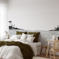 papel pintado panoramico paisaje costero grafico blanco 150