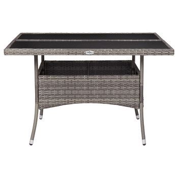 Mesa De Comedor | Mesa De Cena De Jardín Ratán Sintético Y Vidrio Gris