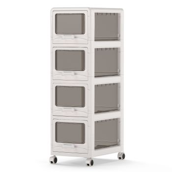 Costway Cajonera Plástica Blanca de 4 Niveles con Cajones Transparentes y Ruedas con Freno Espacio Compacto para Dormitorio y Oficina 42 x 28 x 91,5 cm Blanco