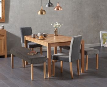 Oxford 150cm Solid Oak Dining Table with Mia Large Grey Velvet Benches and Mia Velvet Chairs - Grey, 2 Chairs