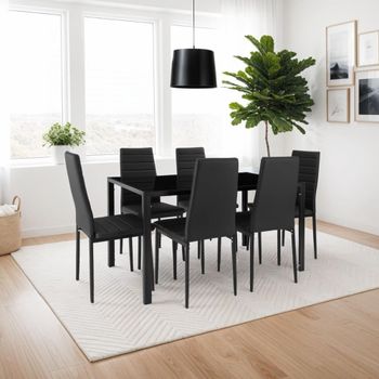 8 sillas de comedor con acolchado, polipiel, 41 x 45 x 98.5 cm, negro