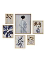 set 6 cuadros enmarcados impresion botanicos azul y beige 50x40 cm