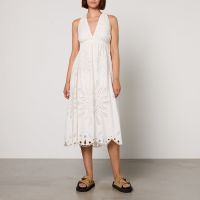 farm rio broderie anglaise linen-blend maxi dress - s
