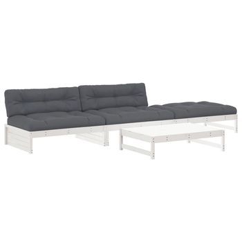 Juego De Muebles Jardín 4 Piezas Y Cojines Madera Maciza Blanco