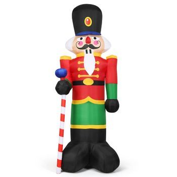 Soldado Inflable Del Cascanueces De La Navidad De Los 2,4m De Alto Con 3 Luces Led Y El Palillo Del Caramelo Colorido