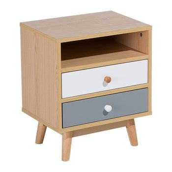 Mesa De Noche De Madera Clara Con 2 Cajones De Almacenamiento Estantería Mesa Auxiliar Escandinava Moderna Fargo