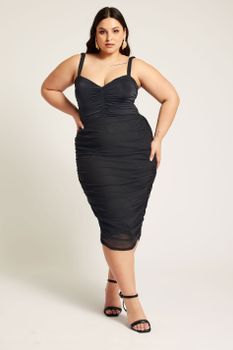 Yours London Falda Negra Malla Con Fruncidos, Mujer Curvy Y Tallas Grandes, Yours London