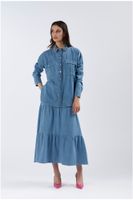 camisa de tela denim con cuello bordado sky l