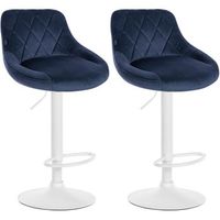 juego de 2 taburetes de bar con asiento giratorio 360 de tela azul y metal blanco 100004270
