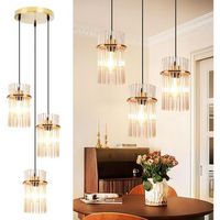 lampara de suspension vintage de 3 brazos alrededor con cristal dorado e27 sin bombilla zmh