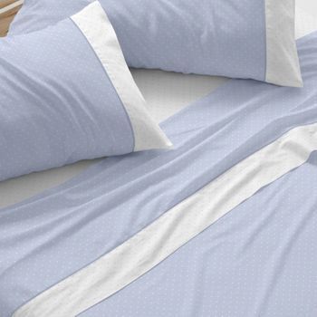 Juego De Sábanas 50% Algodón 50% Poliéster Diseño Topitos 160 X 190/200 Cm - Azul - Burrito Blanco