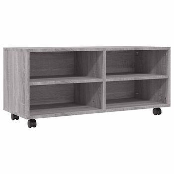 Mueble Tv | Mueble De Salón | Mesa De Tv Con Ruedas Madera Contrachapada Gris 90x35x35 Cm