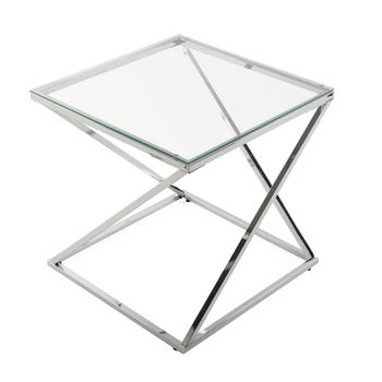 Mesa auxiliar moderna en cristal y metal plateado