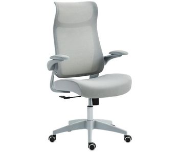 Homcom silla de oficina ergonómica giratoria, con soporte lumbar y reposabrazos 3d abatibles, silla de escritorio de malla con reposacabezas integrado, función basculante, altura ajustable, gris