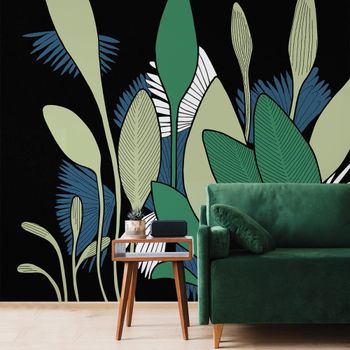 Papel pintado panorámico végétal, azul 425 x 250cm