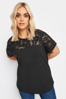 yours camiseta negra panel floral de malla mujer curvy y tallas grandes yours